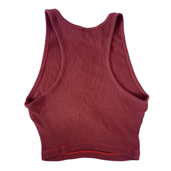 Rust Red Ribbed Sleeveless Crop Top - Picture 2 of 3